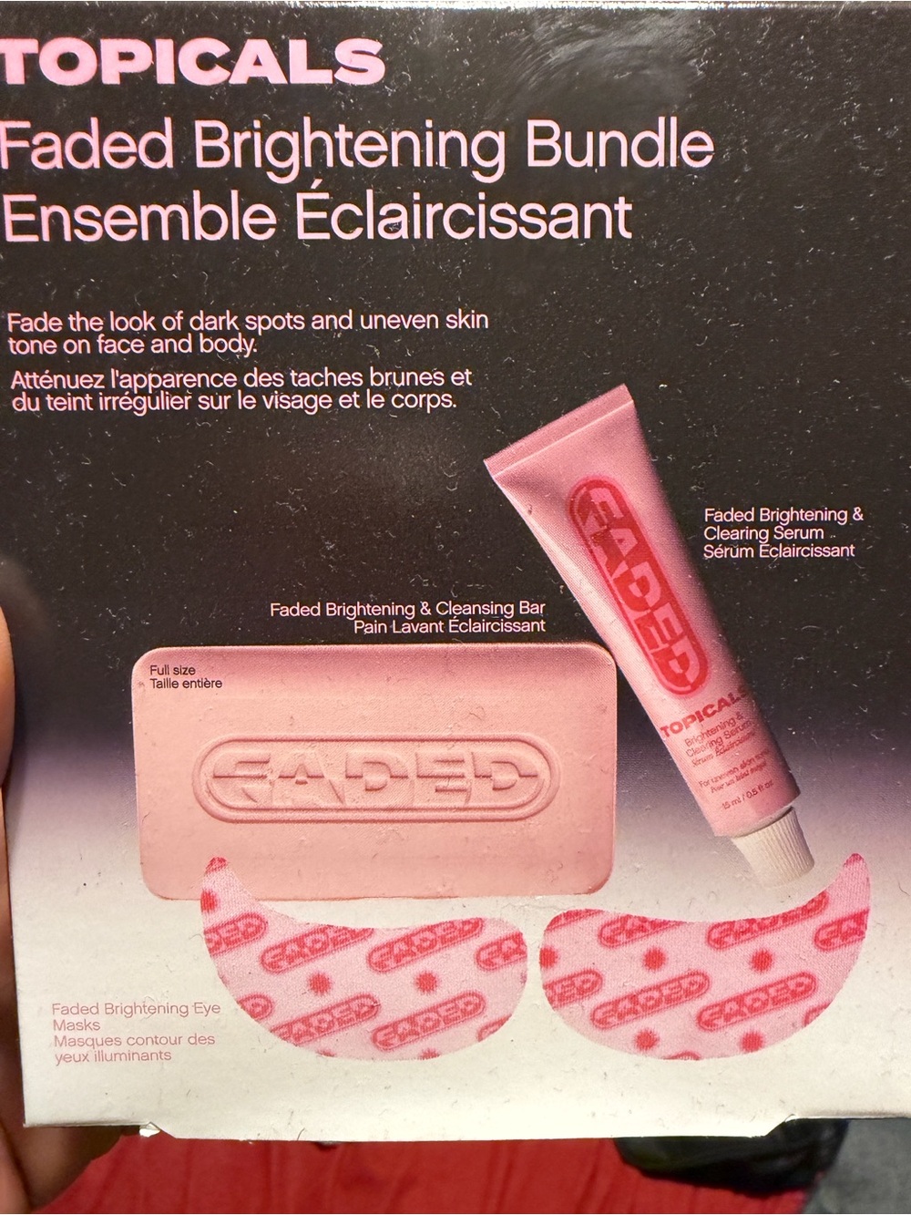 Topical  Brightening minis- soap, serum and eye mask